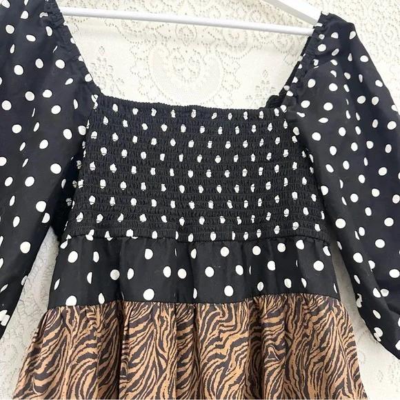 ASOS DESIGN crochet tiered babydoll mini dress in mixed animal - Picture 12 of 15